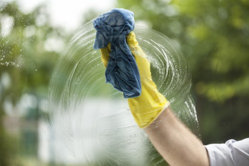 Commercial window cleaning for a storefront glass front